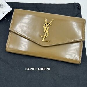 Saint Laurent Gold Logo Tan Clutch/ wallet